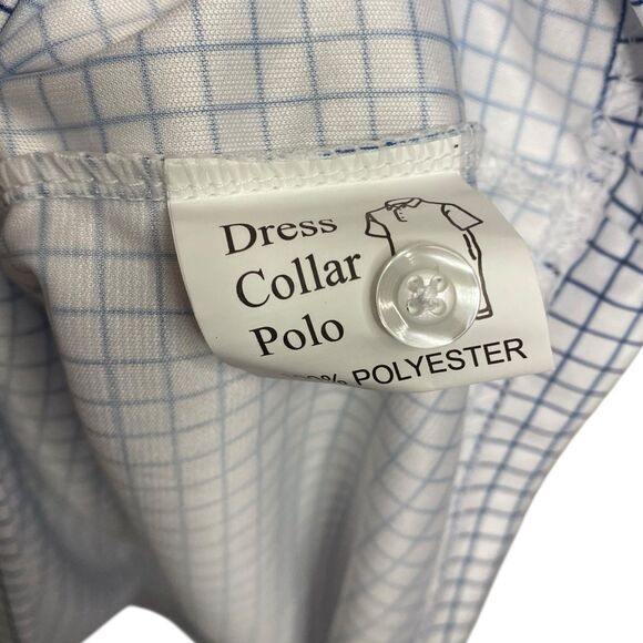 Collars & Co Polo Shirt Mens S Navy Blue Grid Check Plaid Golf Preppy Dress NWT - Picture 7 of 9